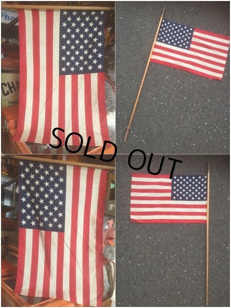画像3: Vintage 50 Star Americacn Flag wooden pole (AL445) (3)