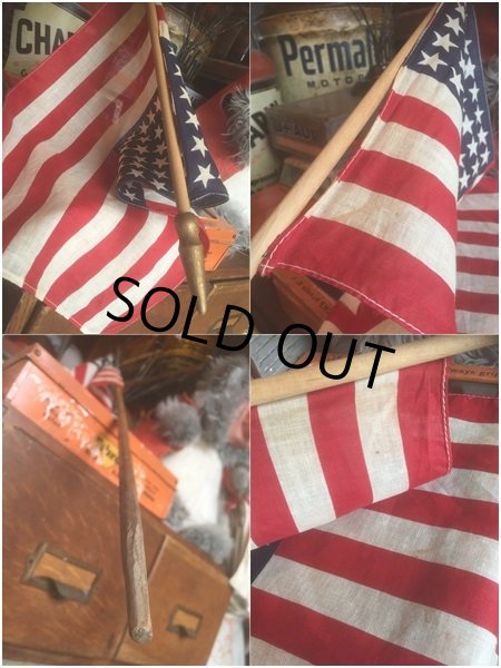 画像2: Vintage 48 Star Americacn Flag wooden pole (AL444) (2)