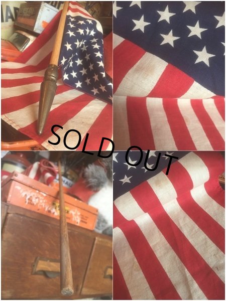 画像2: Vintage 50 Star Americacn Flag wooden pole (AL445) (2)