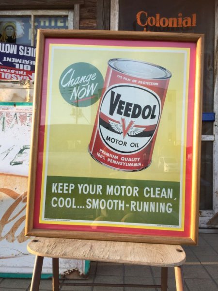 画像1: Vintage Veedol Advertising Cardboard Sign w/Frame (AL8204)  (1)