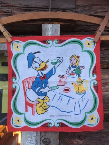 画像1: 50s Vintage Hanky Disney Donald Duck with Alice Tea Party (AL1703) (1)