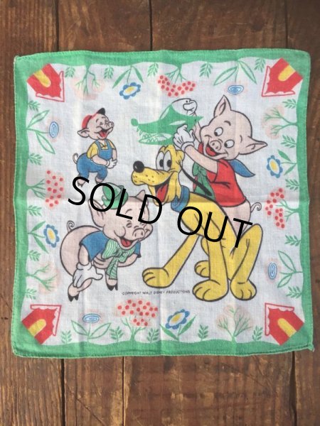 画像2: 50s Vintage Hanky Disney Pluto with the Three Little Pigs (AL1701) (2)