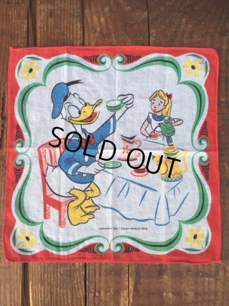 画像2: 50s Vintage Hanky Disney Donald Duck with Alice Tea Party (AL1703) (2)