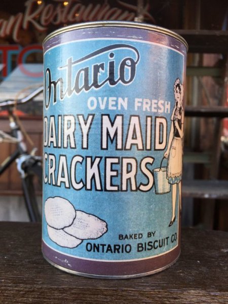 画像1: Vintage Ontario Oven fresh Dairymaid Crackers Bank Can (J40)  (1)