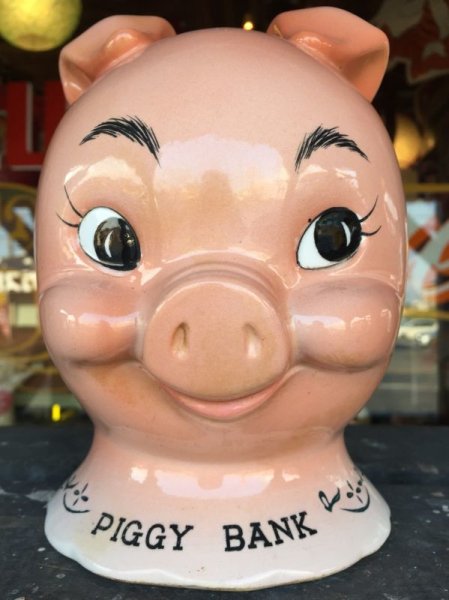 画像1: Vintage Ceramic Pig Face Piggy Bank (J128) (1)