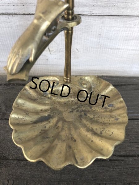 画像5: Vintage Brass Shell Dish Gloved Hand Clip Stand JAPAN (J202) (5)
