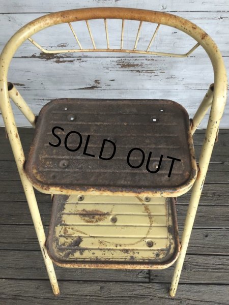 画像3: Vintage Folding Step Stool Chair Yellow (J255)   (3)
