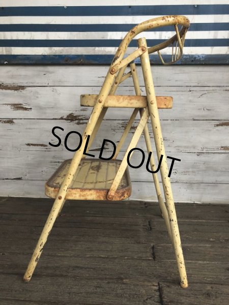 画像6: Vintage Folding Step Stool Chair Yellow (J255)   (6)