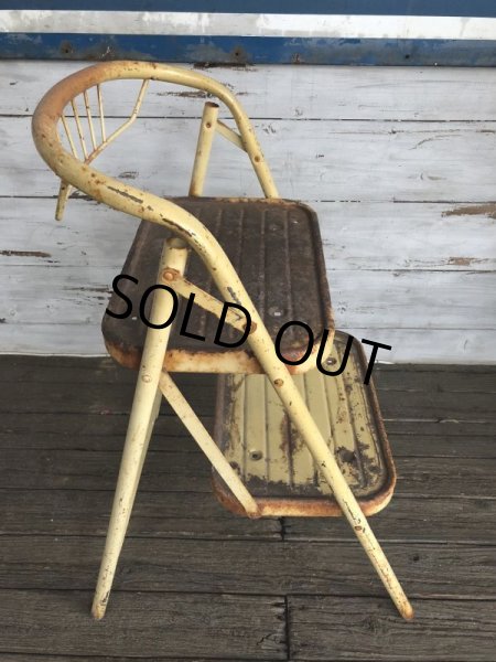 画像4: Vintage Folding Step Stool Chair Yellow (J255)   (4)