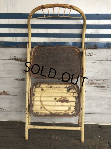 画像10: Vintage Folding Step Stool Chair Yellow (J255)   (10)