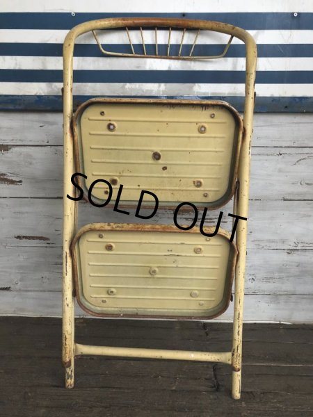 画像9: Vintage Folding Step Stool Chair Yellow (J255)   (9)