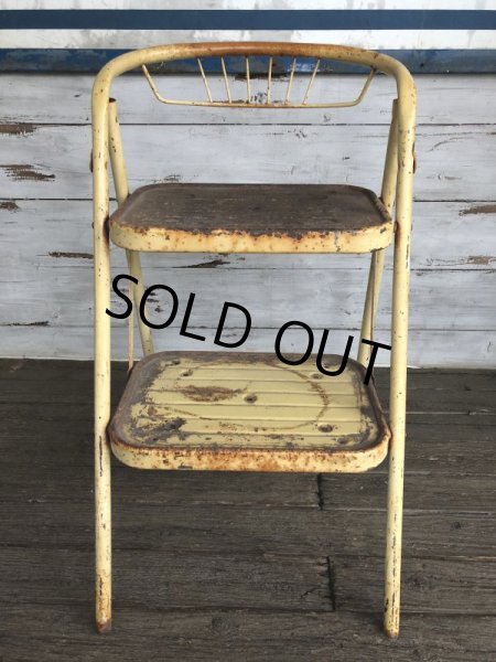 画像1: Vintage Folding Step Stool Chair Yellow (J255)   (1)