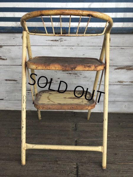 画像5: Vintage Folding Step Stool Chair Yellow (J255)   (5)