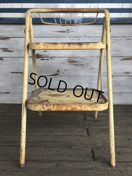画像2: Vintage Folding Step Stool Chair Yellow (J255)   (2)