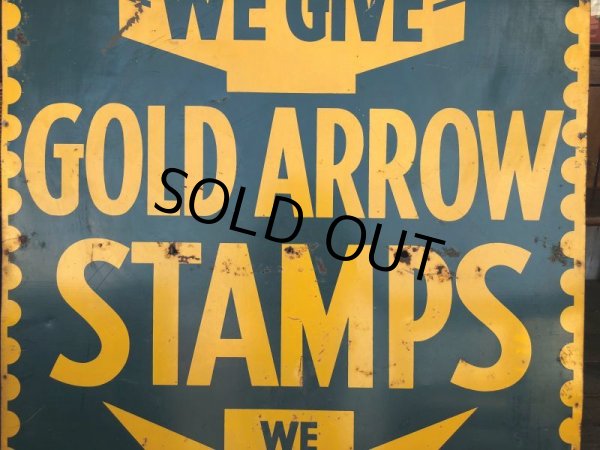 画像3: 40s Vintage Gold Arrow Stamps Huge Tin Sign (J380) (3)