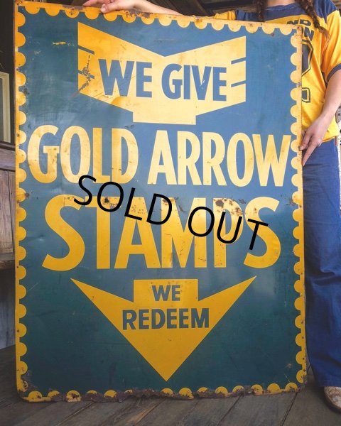 画像13: 40s Vintage Gold Arrow Stamps Huge Tin Sign (J380) (13)