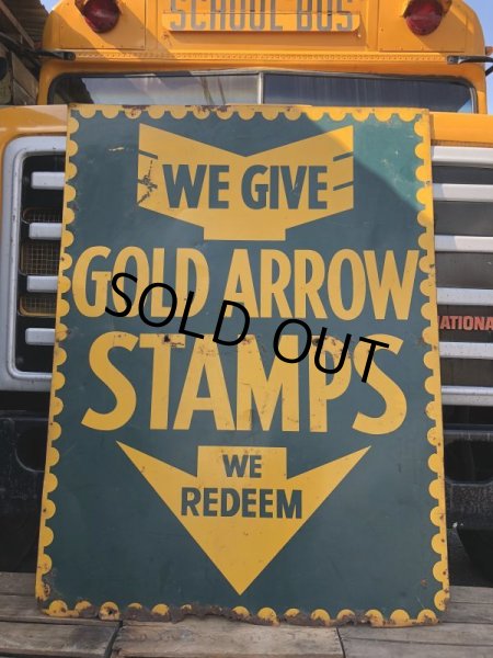 画像11: 40s Vintage Gold Arrow Stamps Huge Tin Sign (J380) (11)
