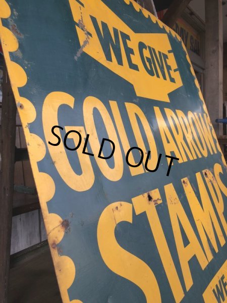 画像8: 40s Vintage Gold Arrow Stamps Huge Tin Sign (J380) (8)