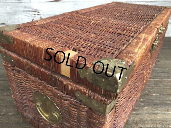 画像5: Vintage Wicker Trunk Chest Basket Large Size (J439) (5)