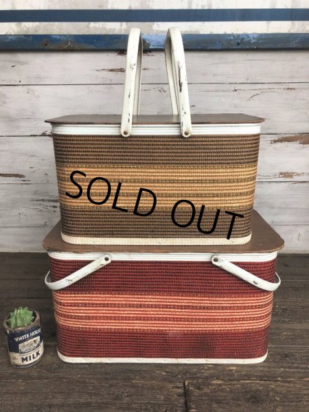 画像10: Vintage Wicker Picnic Basket Red (J441) (10)