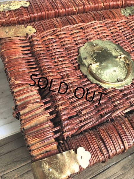 画像9: Vintage Wicker Trunk Chest Basket Large Size (J439) (9)