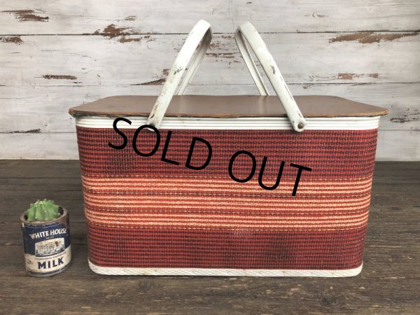 画像1: Vintage Wicker Picnic Basket Red (J441) (1)