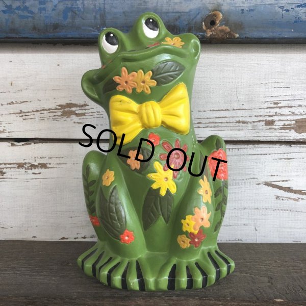 画像1: 70s Vintag  Hippie Flower Power Ceramic Frog Bank (J948) (1)