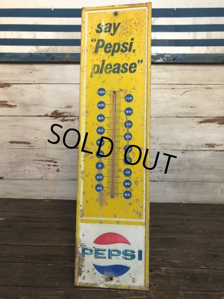 画像1: 60s Vintage Pepsi Thermometer Sign SAY PEPSI PLEASE (J969) (1)