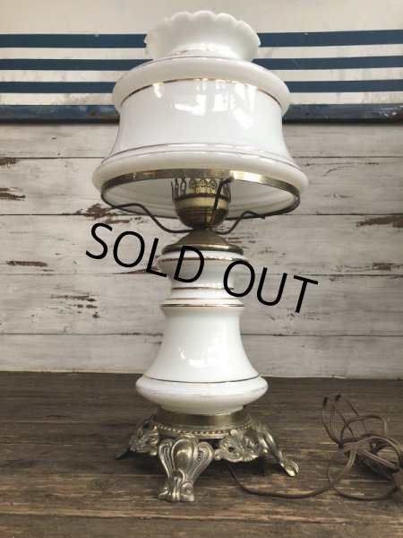 画像3: 60s Vintage Metal Base Milk Glass Hurricane 3 Way Table Lamp (S028) (3)