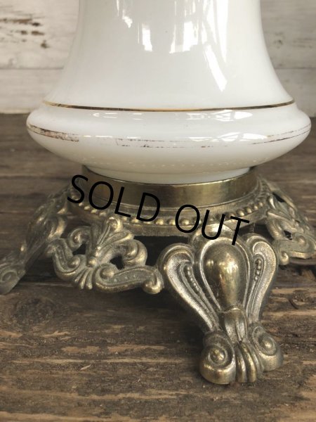 画像6: 60s Vintage Metal Base Milk Glass Hurricane 3 Way Table Lamp (S028) (6)