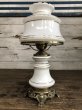 画像1: 60s Vintage Metal Base Milk Glass Hurricane 3 Way Table Lamp (S028) (1)