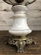 画像5: 60s Vintage Metal Base Milk Glass Hurricane 3 Way Table Lamp (S028) (5)