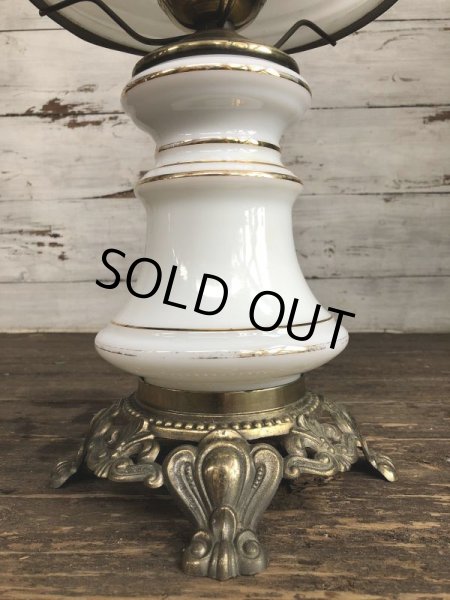 画像5: 60s Vintage Metal Base Milk Glass Hurricane 3 Way Table Lamp (S028) (5)