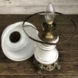 画像9: 60s Vintage Metal Base Milk Glass Hurricane 3 Way Table Lamp (S028) (9)