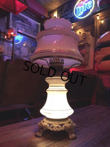 画像12: 60s Vintage Metal Base Milk Glass Hurricane 3 Way Table Lamp (S028) (12)