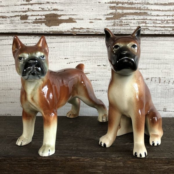 画像1: Vintage Dog Ceramic Statue Set (S285) (1)