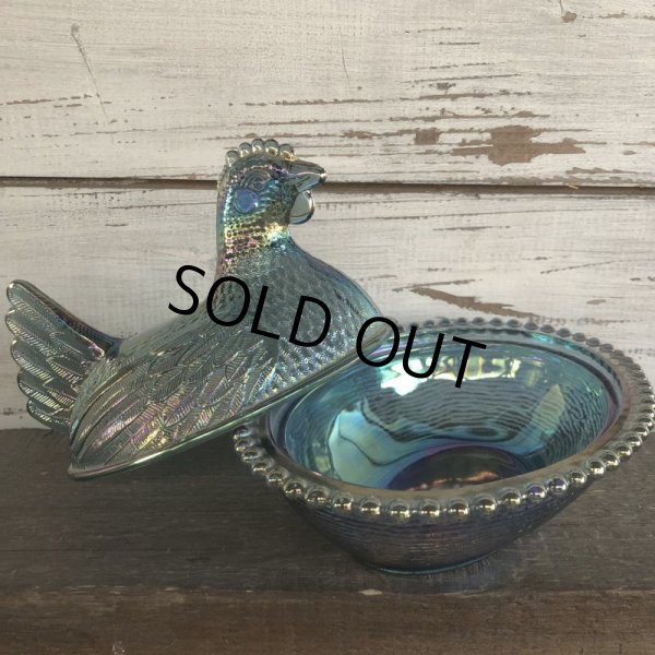 画像7: Vintage Carnival Indiana Glass Iridescent Hen On Nest Candy Dish (S333) (7)