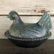 画像1: Vintage Carnival Indiana Glass Iridescent Hen On Nest Candy Dish (S333) (1)