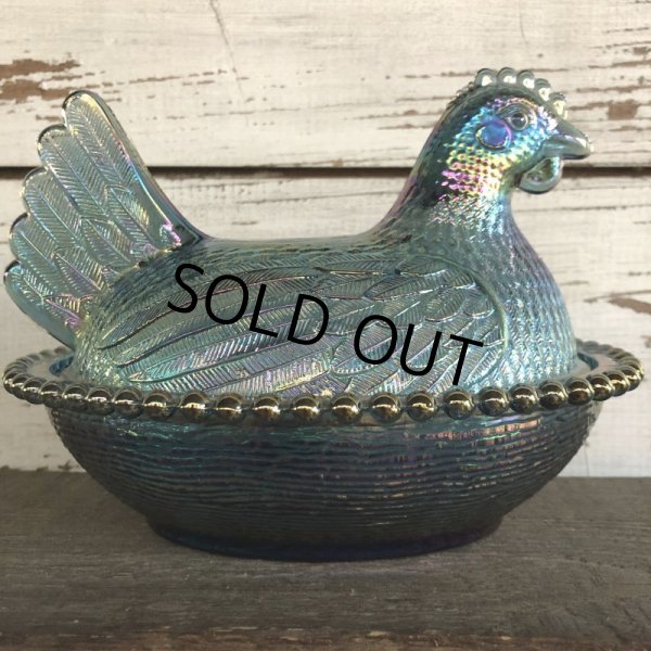 画像4: Vintage Carnival Indiana Glass Iridescent Hen On Nest Candy Dish (S333) (4)