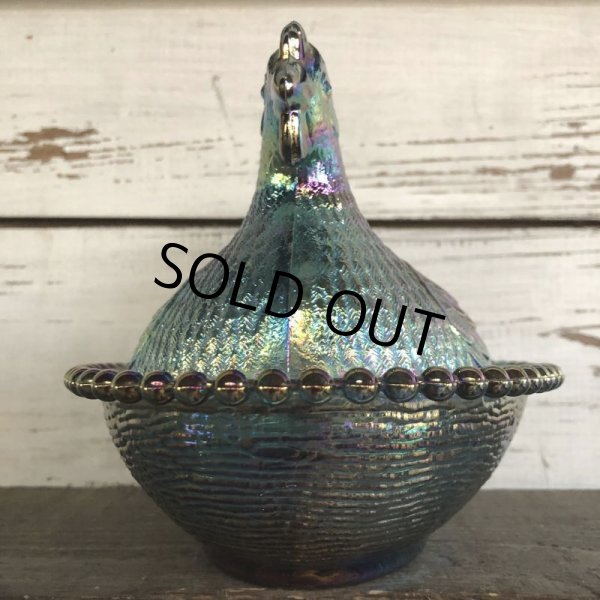 画像2: Vintage Carnival Indiana Glass Iridescent Hen On Nest Candy Dish (S333) (2)