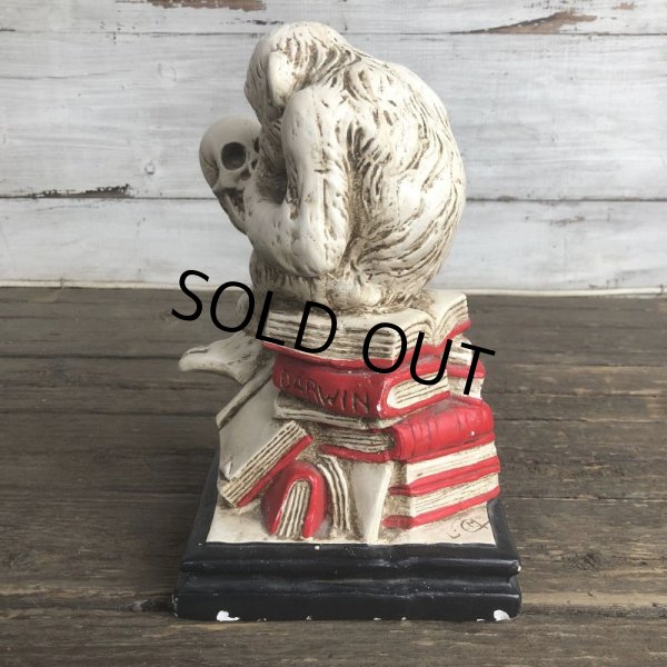 画像2: ※ご来店引き取り限定SALE※ Vintage Darwin Monkey On Books w/ Skull Chalkware Statue (S486) (2)