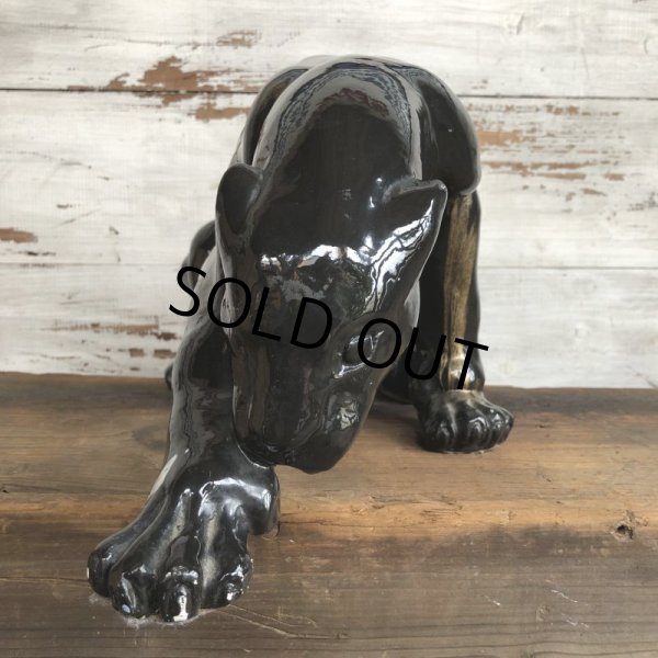 画像1: 50s Mid Century Ceramic Black Panther Deco Big Size Statue (S913) (1)