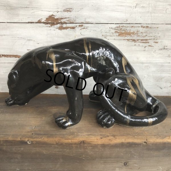 画像2: 50s Mid Century Ceramic Black Panther Deco Big Size Statue (S913) (2)