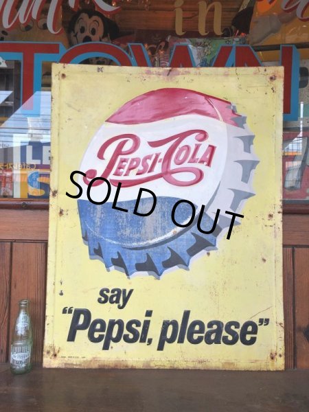 画像6: 50s 60s Vintage Pepsi Cola Say Pepsi Please Embossed Metal Sign (T115) (6)