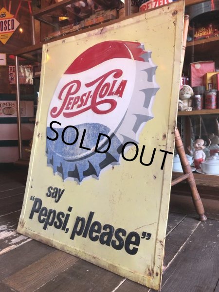 画像5: 50s 60s Vintage Pepsi Cola Say Pepsi Please Embossed Metal Sign (T115) (5)