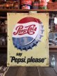 画像1: 50s 60s Vintage Pepsi Cola Say Pepsi Please Embossed Metal Sign (T115) (1)