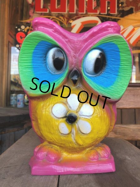 画像1: Vintage BDS Plastic Bank Psychedelic Hippie Owl Pink (T330)  (1)