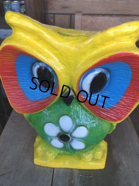 画像5: Vintage BDS Plastic Bank Psychedelic Hippie Owl Yellow (T331)  (5)