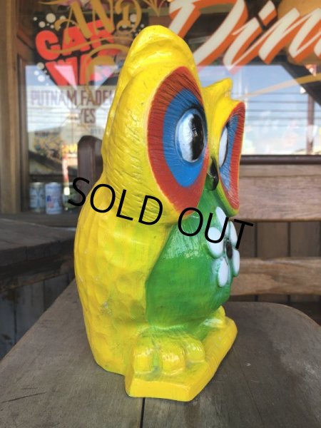 画像2: Vintage BDS Plastic Bank Psychedelic Hippie Owl Yellow (T331)  (2)