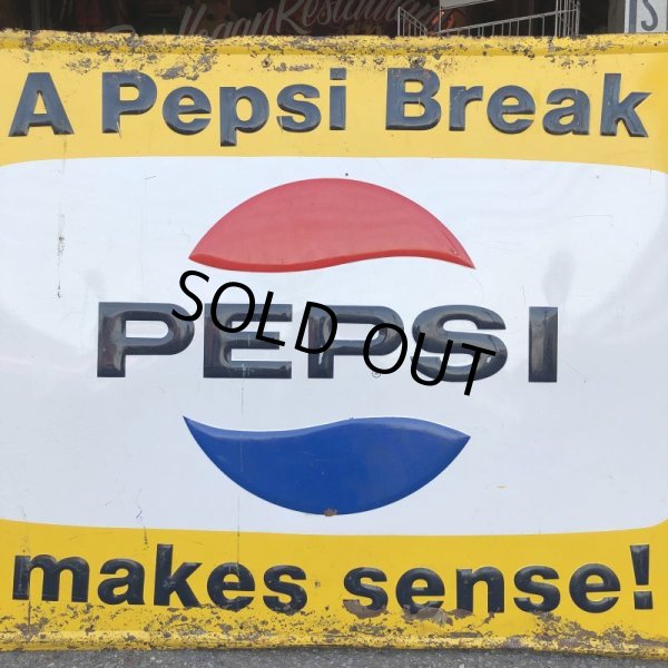 画像10: 60s Vintage Pepsi Cola A Pepsi Break Makes Sense! Embossed Metal Sign (T417) (10)